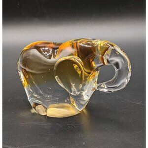 Pier One Blown Glass Elephant Paperweight Orange Clear Figurine Vintage 4.5"